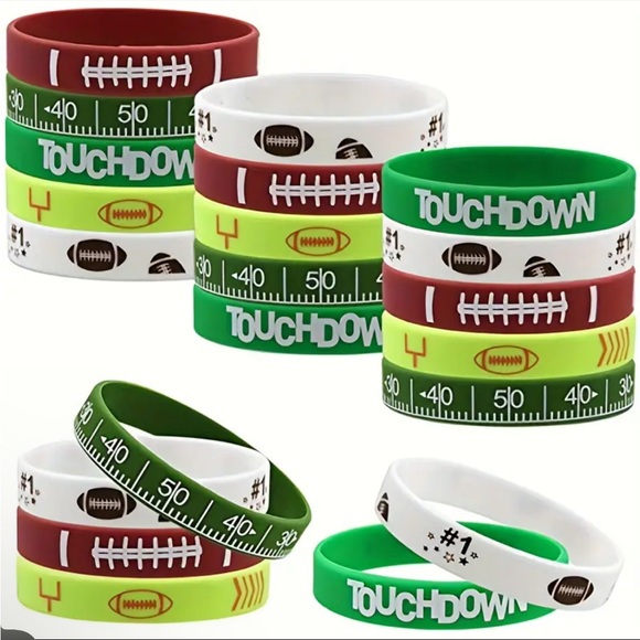 10 Football Silicone Stretch Bracelets Superbowl Party Tailgate NFL Season - Picture 1 of 5